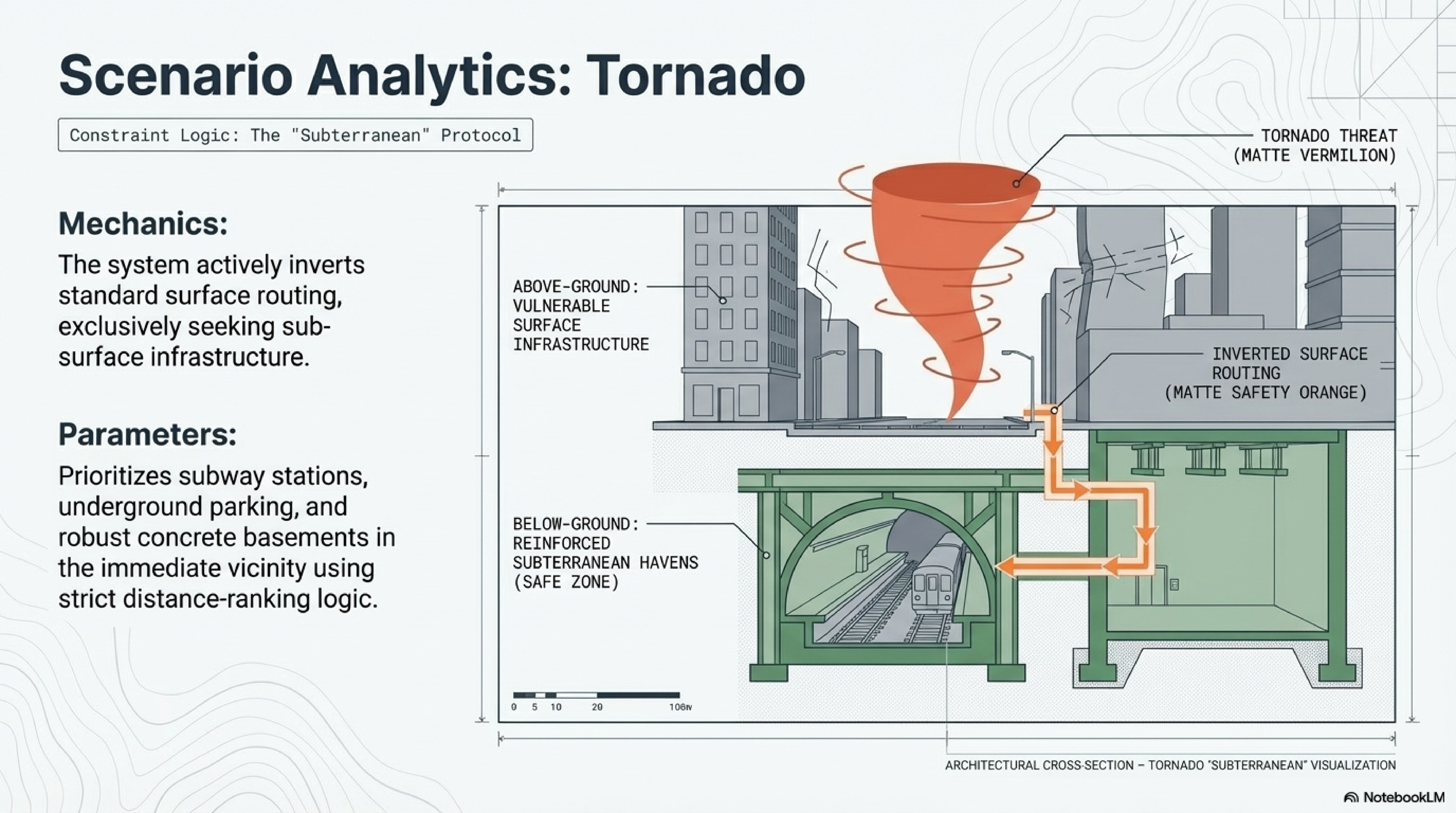 Scenario Analytics: Tornado – Subterranean Protocol, subway & underground parking